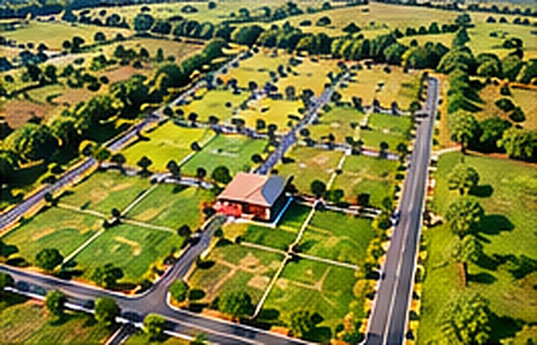 Aerial drone view of Vasudha farm plots and internal roads